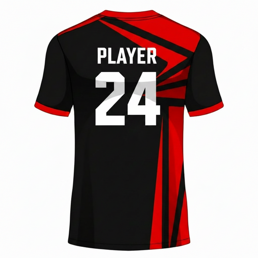 Black red custom esports polo jersey back side with player name and number