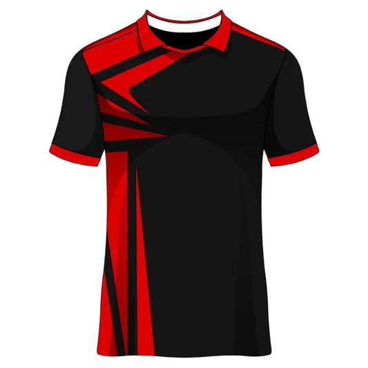 Custom black red striped esports polo jersey front view