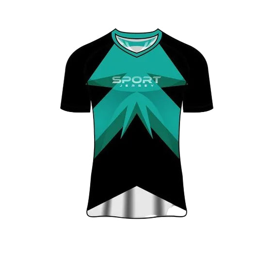 Custom black teal esports jersey front view