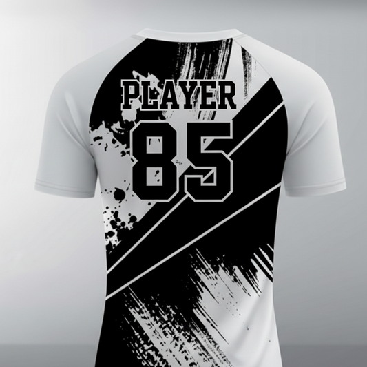 Custom black white abstract esports jersey back side with personalized gamer name and number