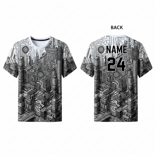 Black white geometric phantom esports jersey back view
