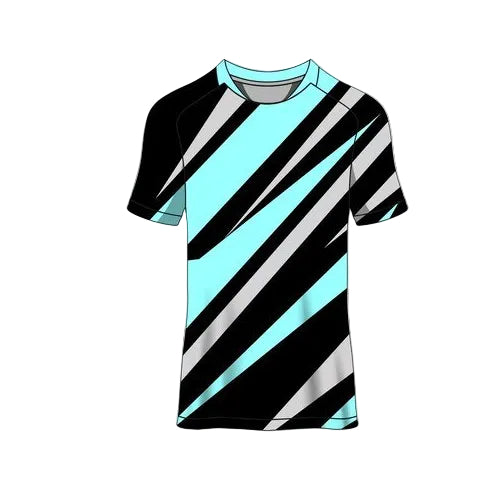 Custom black white light blue diagonal stripe esports jersey front view