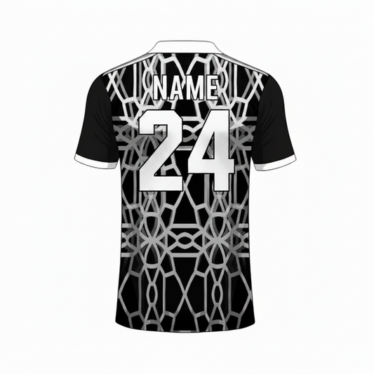 Black white custom esports jersey back side with player name and number