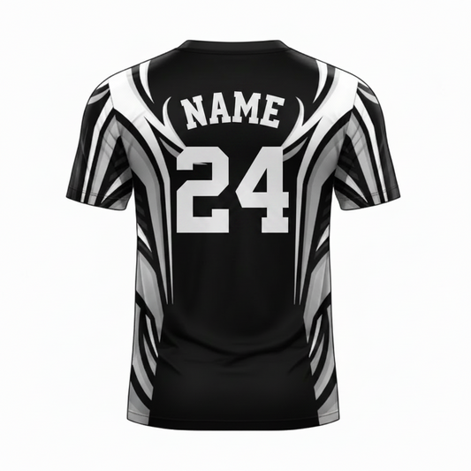 Black white phantom custom esports jersey back side with player name and number