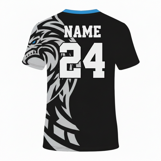 Custom black white phantom eye esports jersey back side with personalized gamer name and number