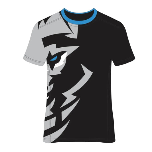 Custom black white phantom eye esports jersey front view with premium gaming design