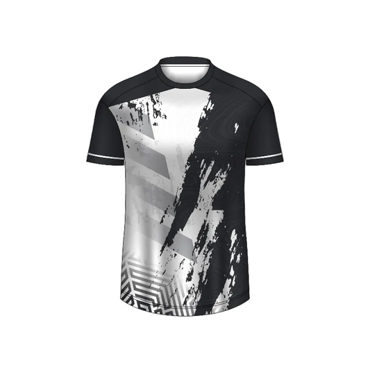 Custom black and white phantom strike esports jersey front view with premium gaming design