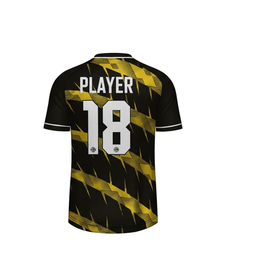 Custom black yellow esports jersey back side with personalized gamer name and number
