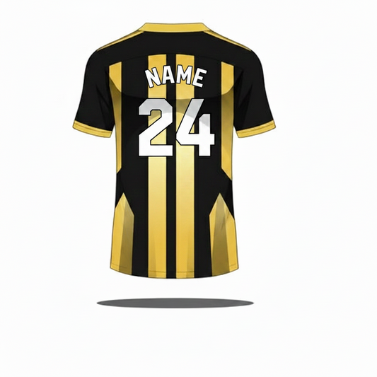 Black yellow custom esports jersey back side with player name and number