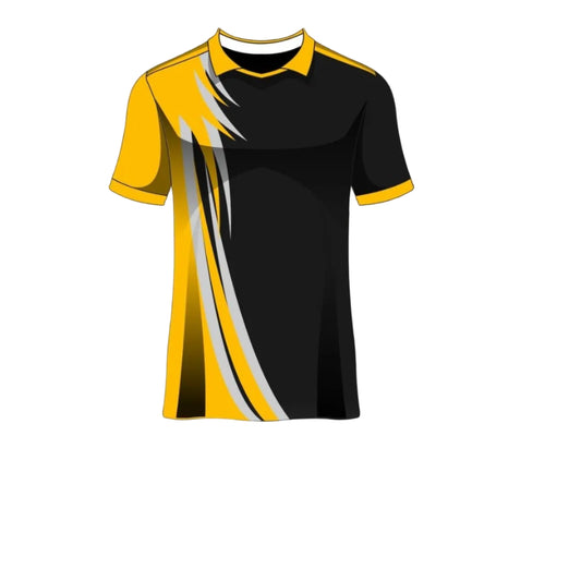 Custom black yellow white accent esports jersey front view