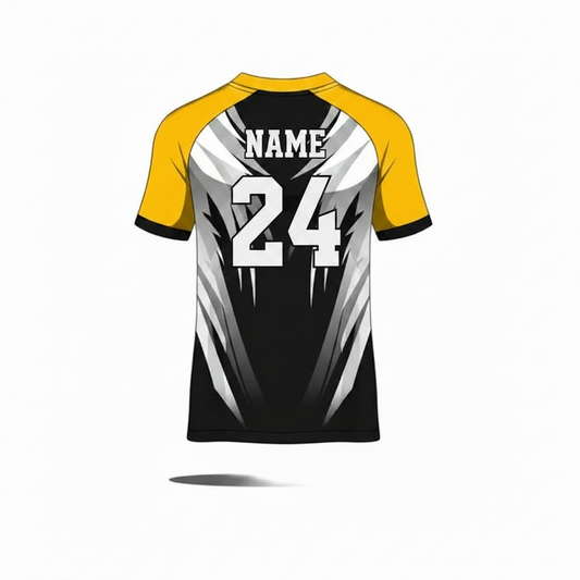 Black yellow white custom esports jersey back side with player name and number