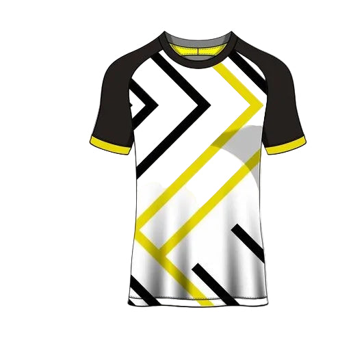 Custom black yellow white geometric esports jersey front view
