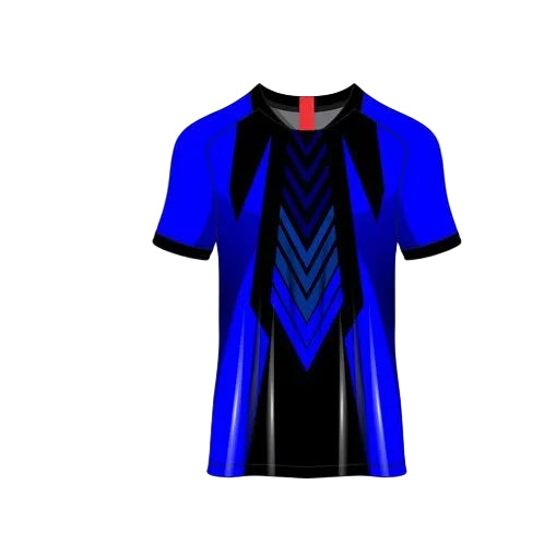 Custom blue black geometric esports jersey front view