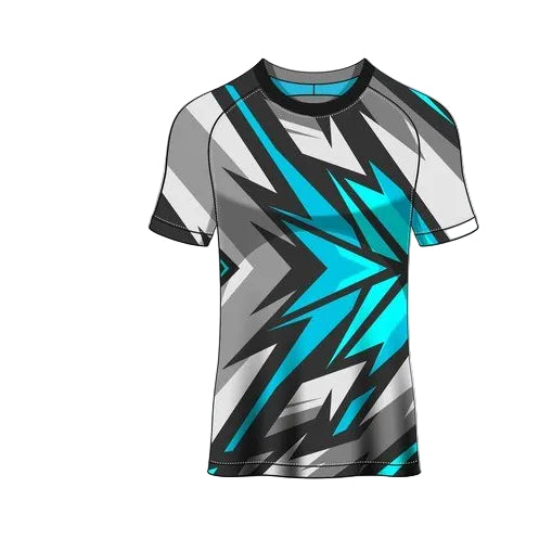 Custom blue black grey geometric esports jersey front view