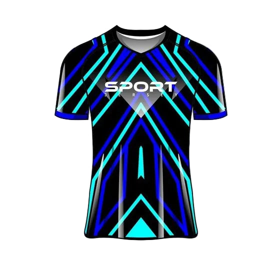 Custom blue black neon esports jersey front view
