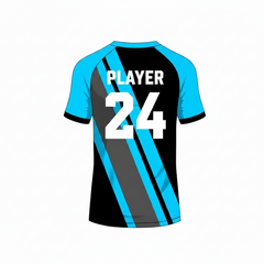 Blue black custom esports jersey back side with player name and number