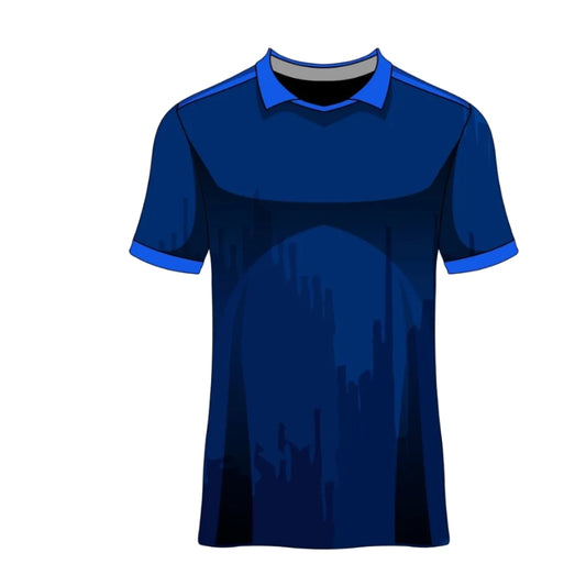 Custom blue esports polo jersey front view