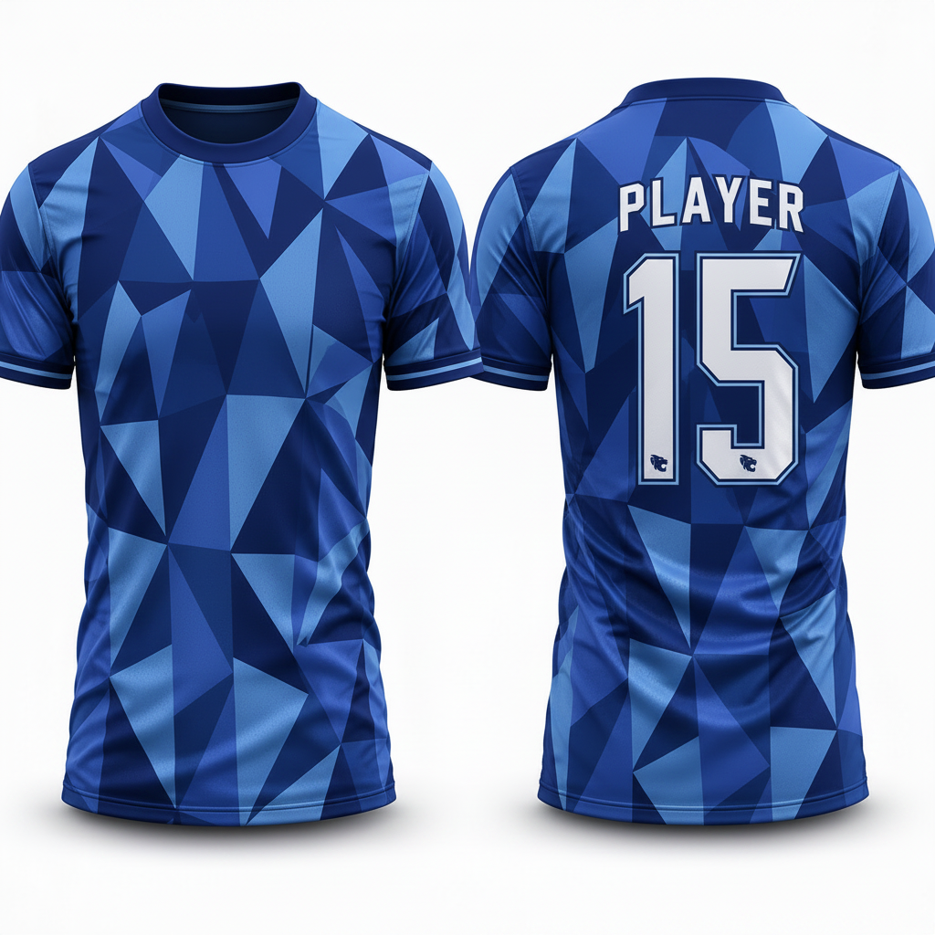 Blue geometric patterned esports jersey back view