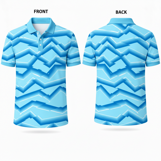 Custom Blue Geometric Patterned Esports Polo Jersey front view