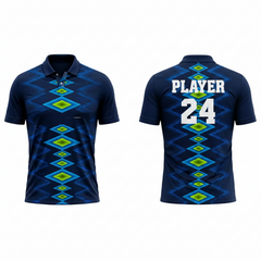 Blue green dynamic wave esports polo jersey back view