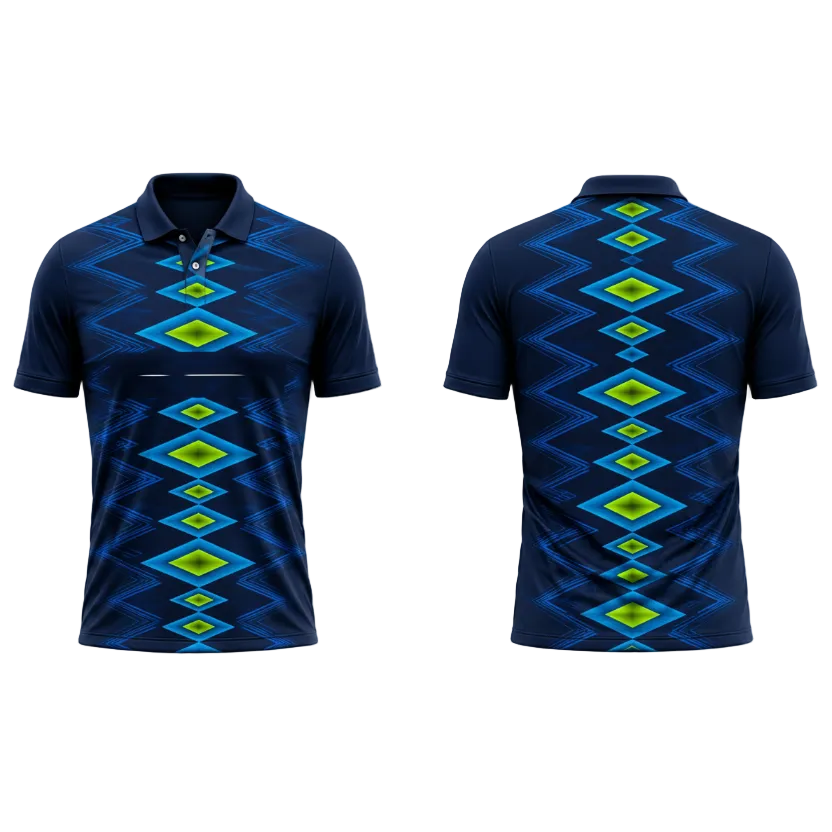 Custom Blue Green Dynamic Wave Esports Polo Jersey front view