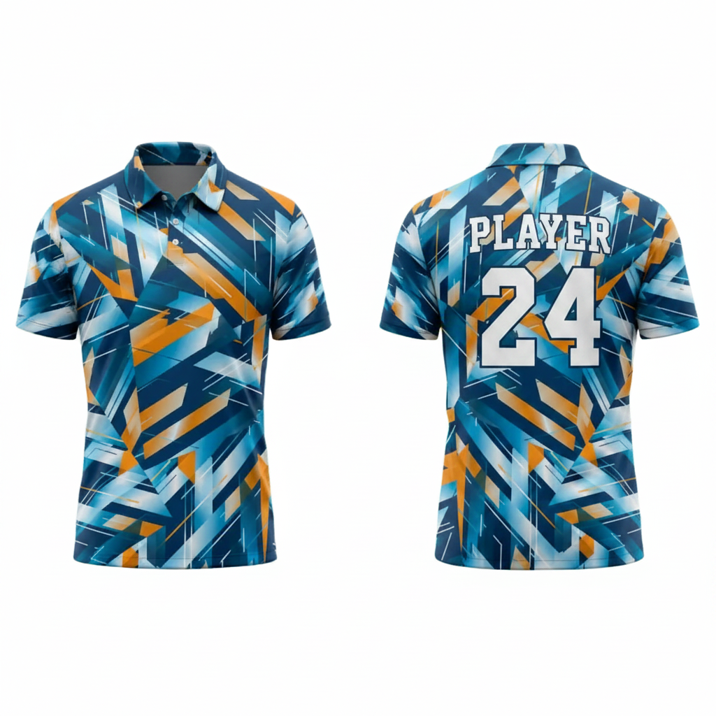 Blue orange velocity pulse esports polo jersey back view
