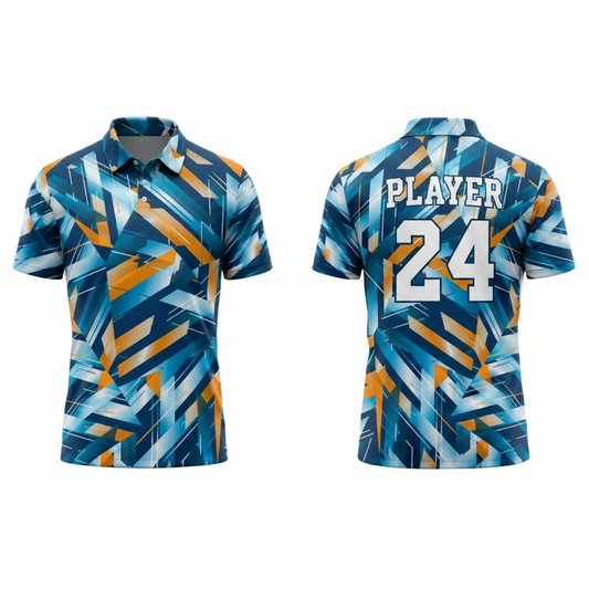 Blue orange velocity pulse esports polo jersey back view
