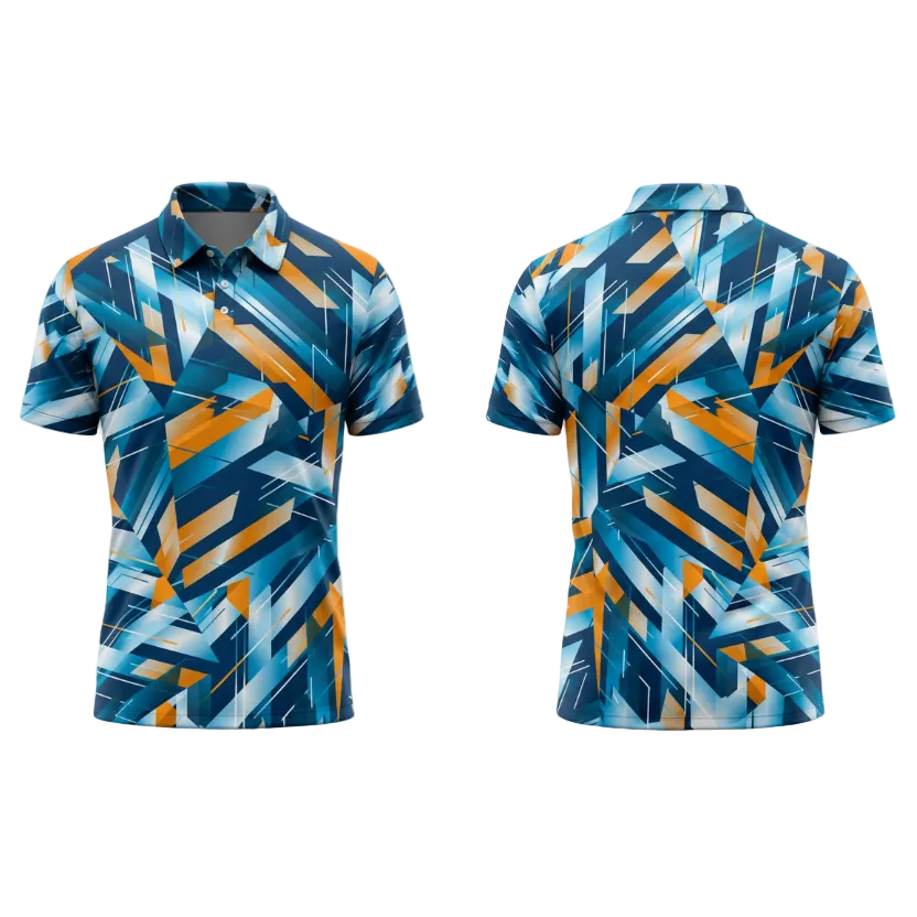Custom Blue Orange Velocity Pulse Esports Polo Jersey front view