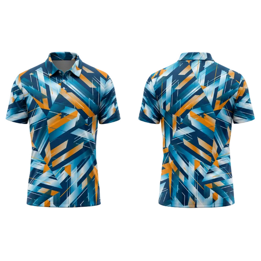 Custom Blue Orange Velocity Pulse Esports Polo Jersey front view