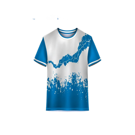 Custom blue and white cricket jersey with personalized name and number printing by NextPrint India