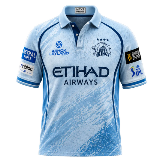 Next print Custom Blue White CSK Style Jersey – Knit Texture Illusion IPL Cricket T-Shirt | Personalized Name & Number | India