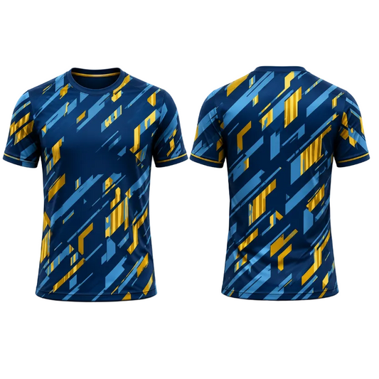 Custom Blue Yellow Patterned Esports Jersey front view