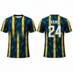 Blue yellow victory stripes esports jersey back view