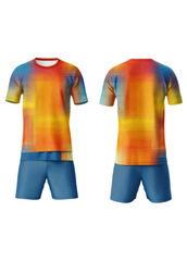 Custom colorful sports jersey and shorts set for men with personalized name and number, ideal for cricket and football teams in India