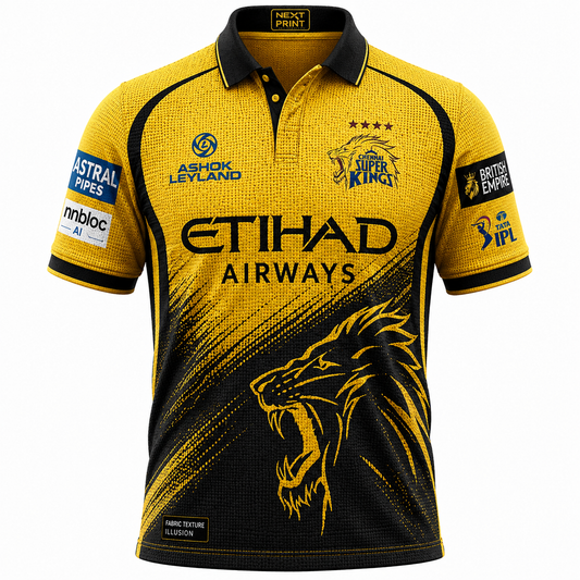 Next print Custom Cricket Jersey CSK Theme Black Yellow – Name Number Print | Mesh Fabric Look