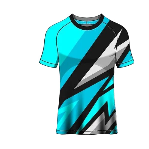 Custom cyan black lightning surge esports jersey front view