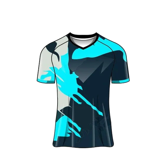 Custom cyan navy splash esports jersey front view