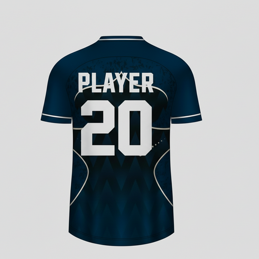 Custom dark blue esports jersey back side with personalized gamer name and number