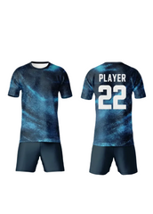 Custom galaxy print sports jersey with matching shorts, dark blue space pattern breathable team uniform, NextPrint India