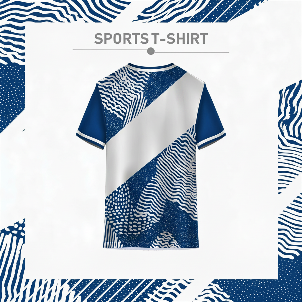 Custom geometric blue grey sports t-shirt back side design