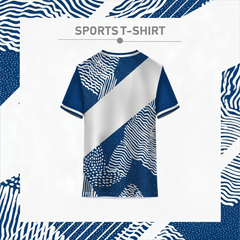 Custom geometric blue grey sports t-shirt back side design