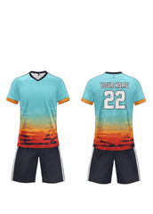 Custom gradient sunset sports jersey with matching shorts, breathable athletic wear for teams, NextPrint India