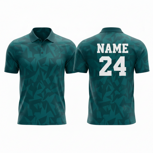 Green black geometric pulse esports polo jersey back view