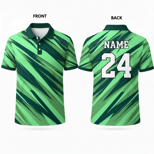 Green black victory stripes esports polo jersey back view