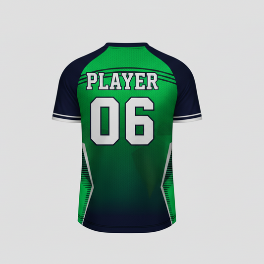 Custom green black esports jersey back side with personalized gamer name and number