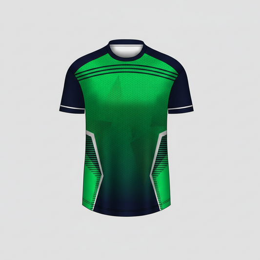 Custom green black vortex esports jersey front view with premium gaming design