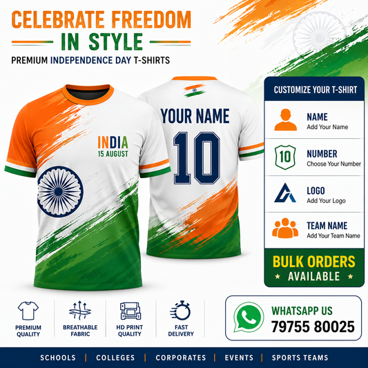 Custom Independence Day T-Shirts with Name Number Logo and Team Name Printing Available for Bulk Orders | NextPrint