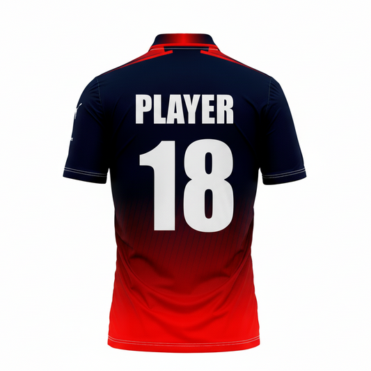 Custom name and number Bengaluru red gold cricket fan jersey