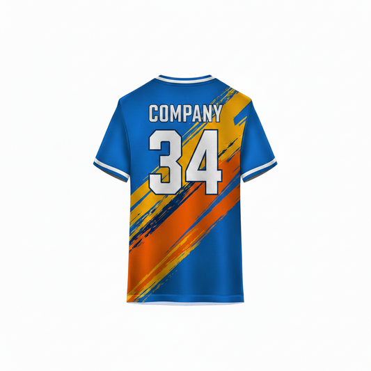 Blue and orange custom sports jersey design for cricket and football teams