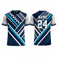 Navy blue grey geometric patterned esports jersey back view